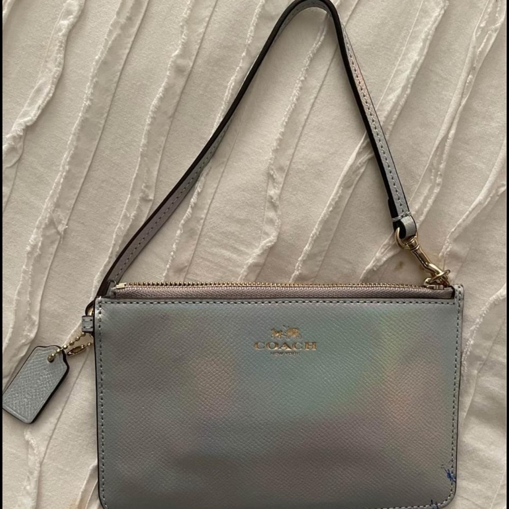Coach iridescent holographic wristlet